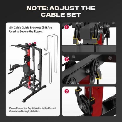 All-In-One Home Gym Machine with High/Low Pulley System for Lat Pulldown, Rowing, and Back Exercises, Featuring Leg Support