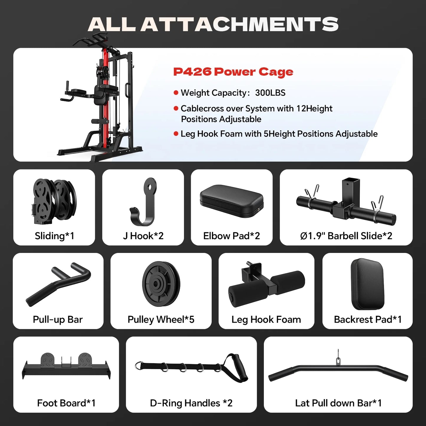 All-In-One Home Gym Machine with High/Low Pulley System for Lat Pulldown, Rowing, and Back Exercises, Featuring Leg Support