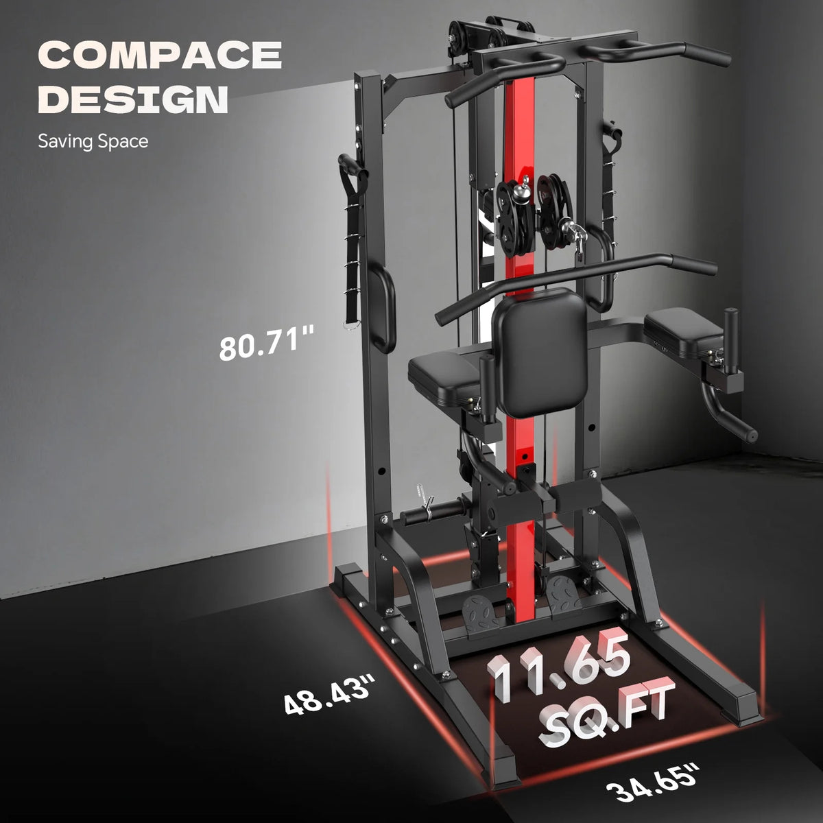 All-In-One Home Gym Machine with High/Low Pulley System for Lat Pulldown, Rowing, and Back Exercises, Featuring Leg Support