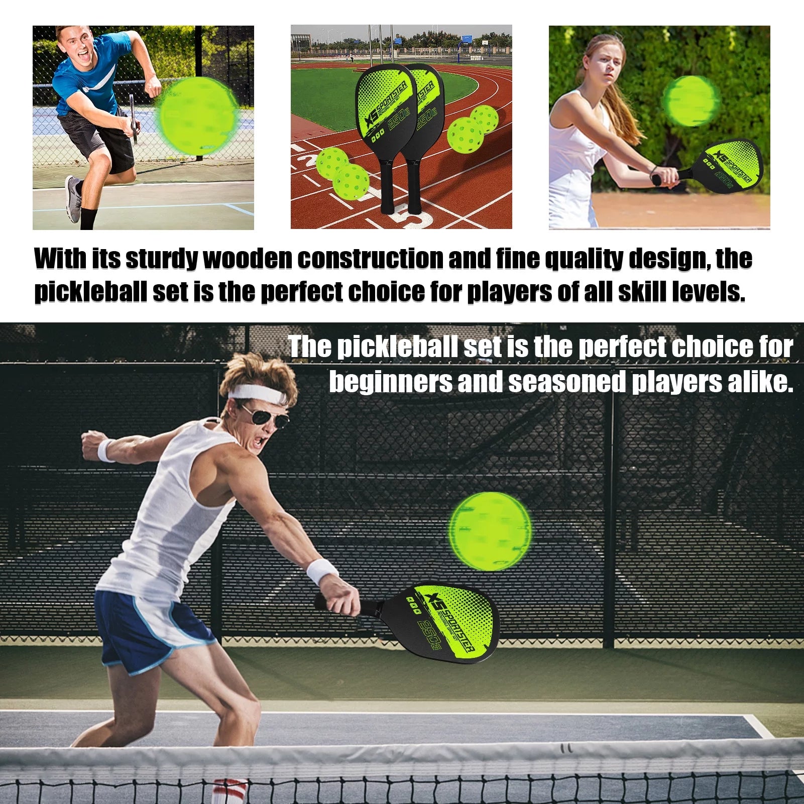 Professional Pickleball Racket Set - Includes 2 Paddles and 4 Balls