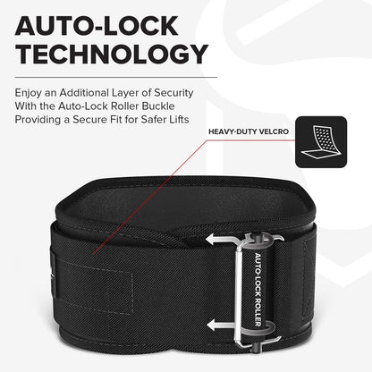 Weightlifting Belt for Men and Women - 6-Inch Auto-Lock Back Support for Weightlifting, Fitness, Cross Training, and Powerlifting