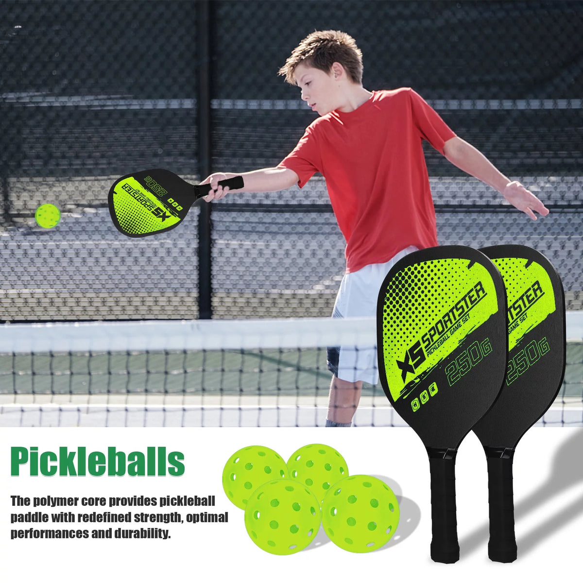 Professional Pickleball Racket Set - Includes 2 Paddles and 4 Balls