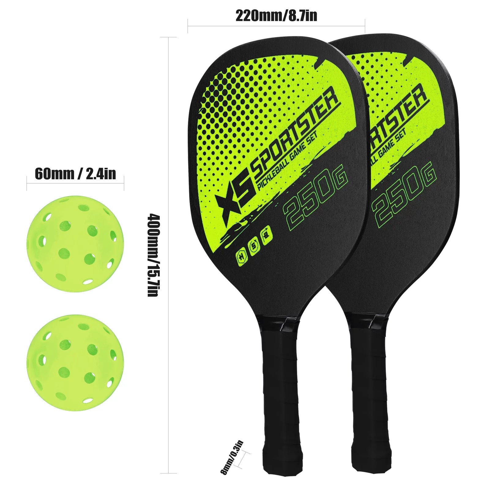 Professional Pickleball Racket Set - Includes 2 Paddles and 4 Balls