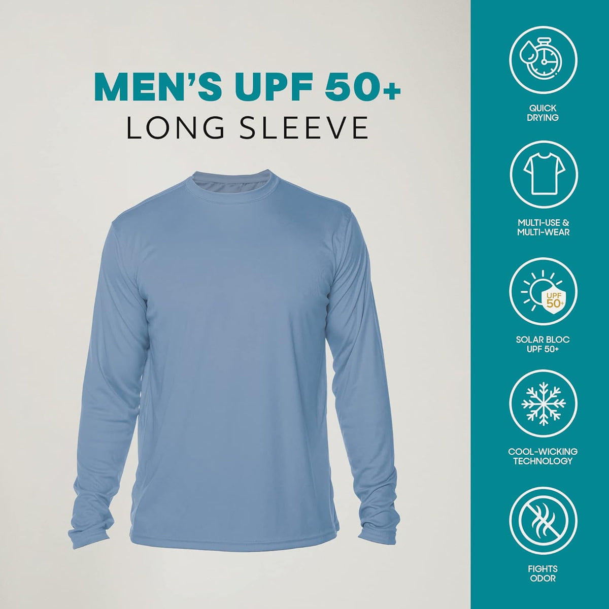 Men's Outdoor Long Sleeve T-Shirt with UPF 50+ UV Sun Protection for Fishing, Running, Hiking, and Swimming